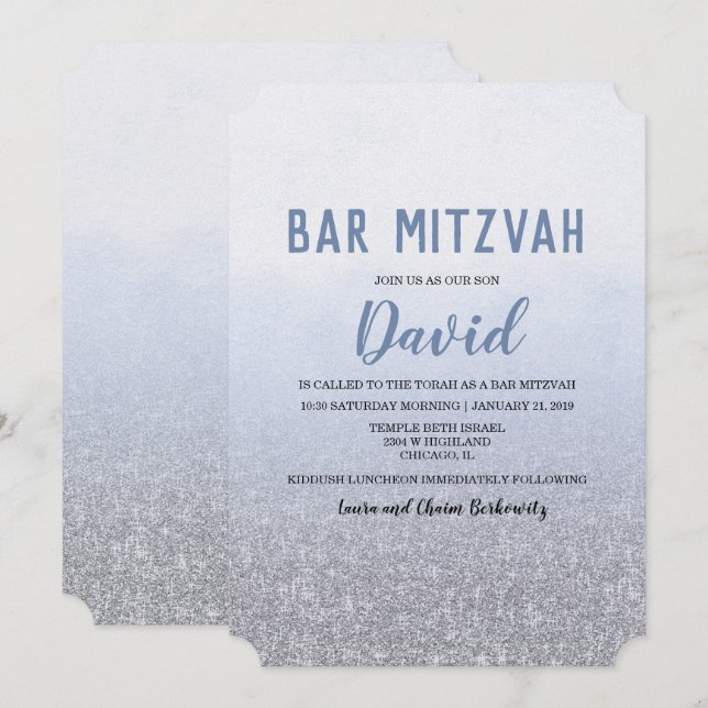 Bar Mitzvah Ombre Blå Inbjudan (Fram/baksida)