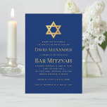 Bar Mitzvah Royalblå Guld Davidstjärna Enkel Inbjudningar<br><div class="desc">En enkel blå och gul bar mitzvah-inbjudan vars enda dekoration är den falska guld-folierade Davidstjärnan i den övre delen (och på baksidan). All text är i guld versaler och kan redigeras. Bakgrunden är royalblå.</div>