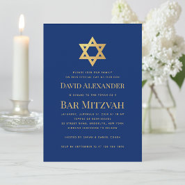 Bar Mitzvah Royalblå Guld Davidstjärna Enkel Inbjudningar