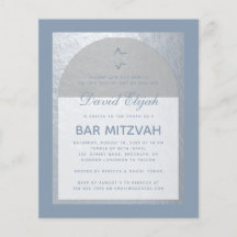 Bar Mitzvah Silver Dammig blå budgetinbjudan