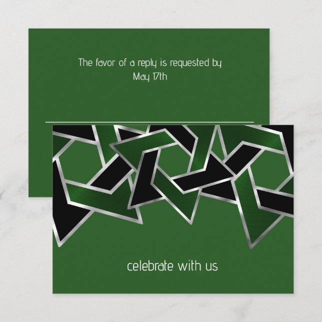 Bar Mitzvah Silver Grön Svart Davidsstjärna Inbjudningar (Fram/baksida)