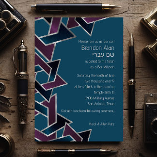Bar Mitzvah Silver Teal Lila Davidstjärna Inbjudningar