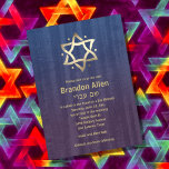 Bar Mitzvah Stained Wood Blue Plum Gold Star Inbjudningar<br><div class="desc">Designed by Carrie Fink.  Printed and shipped by Zazzle or their partners.</div>