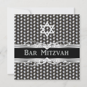 Bar Mitzvah Stjärna Svart Silver Metall manlig poj Inbjudningar