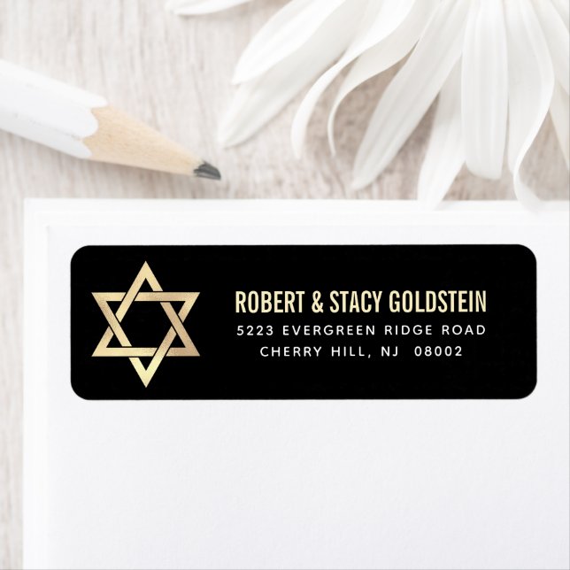 Bar Mitzvah Svart Guld Fet Enkel Returadress Etikett (Insitu)