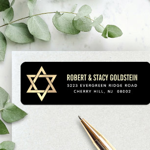 Bar Mitzvah Svart Guld Fet Enkel Returadress Etikett