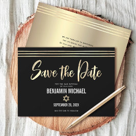 Bar Mitzvah Svart Guld Folie Script Tallit Modern Spara Datumet