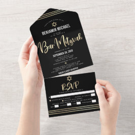 Bar Mitzvah Svart Guld Folie Script Tallit Party
