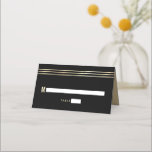 Bar Mitzvah Svart Guld Folie Tallit Skrift Modern Placeringskort<br><div class="desc">Ingen Bar Mitzvah-fest är komplett utan personliga platskort. Låt din favorit Bar Mitzvah vara stolt, glädjas och fira sin milstolpe på sin perfekt koordinerade fest. Djärv, sans serif-typografi och falska guldfärgade, handritade tallit-linjer överlagrar en rik, dramatisk, svart bakgrund. På baksidan överlagrar vit sans serif-typografi, tillsammans med falsk guldfärgad script-typografi, Davidstjärna...</div>
