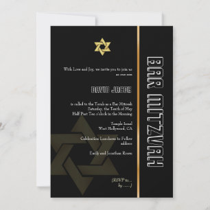 Bar Mitzvah/svart/guld Inbjudningar