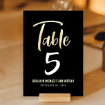 Bar Mitzvah Svart Guld Skript Modern Djärv Elegant Bordsnummer<br><div class="desc">Ingen Bar Mitzvah-fest är komplett utan personliga kort med bordnummer. Låt din son vara stolt, glädjas och fira sin milstolpe på sin perfekt koordinerade fest. Häpnadsväckande, modern, djärv guld falsk folie handskriven skrift överlagrar en sofistikerad, dramatisk svart bakgrund. Personifiera den anpassade texten med bordnumret, hans namn och datum för evenemanget....</div>