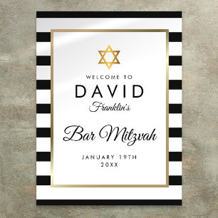 Bar Mitzvah Svart Och Vit Rand Guld Välkommen Poster
