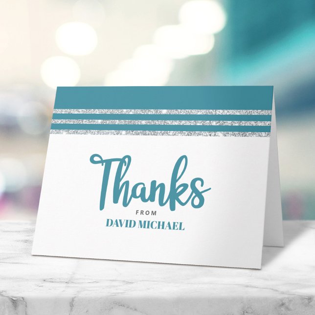 Bar Mitzvah Teal Silver Tallit Skrift Modern Fetst Tack Kort (Skapare uppladdad)