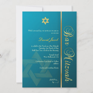 Bar Mitzvah/tealblå/guld Inbjudningar