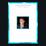 Bar Mitzvah, tradition, Foto incheckningsbräda Poster<br><div class="desc">Incheckningsbräda för din sons Bar Mitzvah. Turkos blå och guld kant. Bakgrundsfärgen kan ändras. Byt foto till din son.</div>