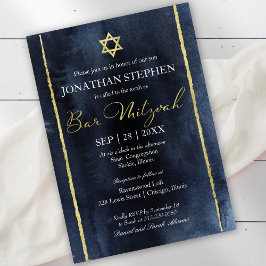 Bar Mitzvah Vattenfärg Inbjudan | Abstrakt Blå