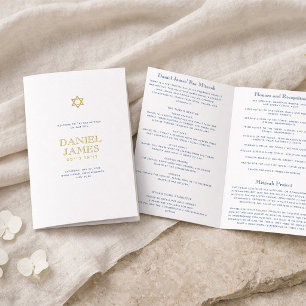 Bar Mitzvah vikt program, marinblå och guld Reklamblad
