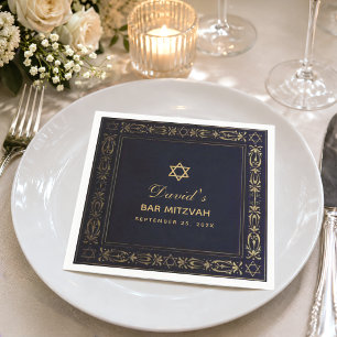 Bar Mitzvah Vintage Elegant Marinblå Guldstjärna Pappersservett