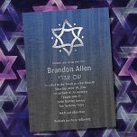 Bar Mitzvah Wood Look Blue Gray Silver Star Inbjudningar<br><div class="desc">Designed by Carrie Fink.  Printed and shipped by Zazzle or their partners.</div>
