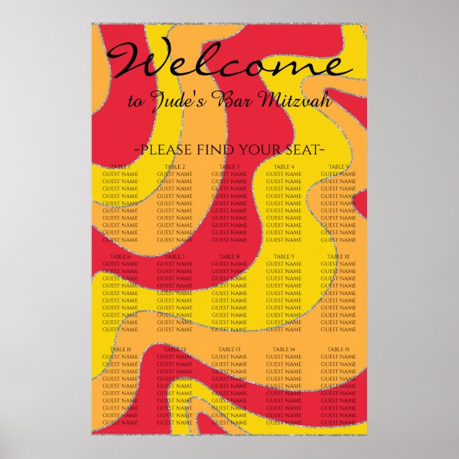Bar och Bat Mitzvah Silvriga vågor Placeringsplan Poster (Framsidan)