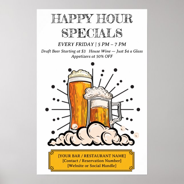 Bar & Restaurant Custom Happy Hour Poster (Framsidan)