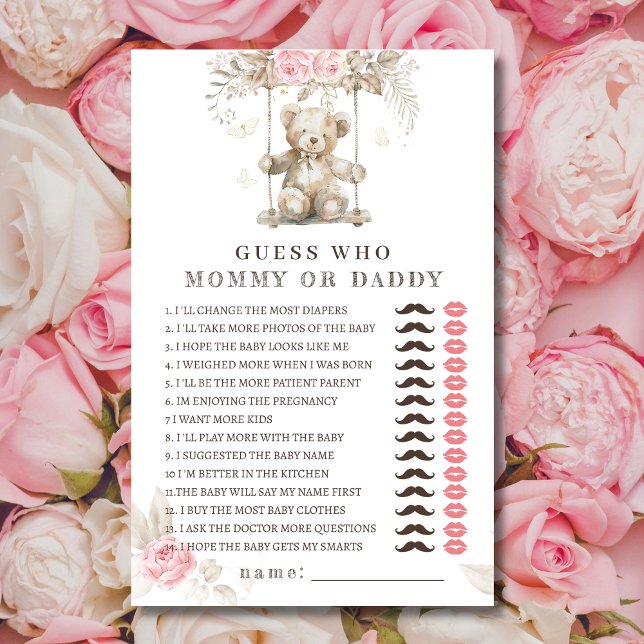 Bär Rosa Blommigt Baby Shower Gissa vem (Skapare uppladdad)