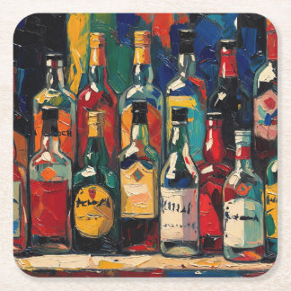 "Bar Shelf Bottle Collection" (stil 3) Underlägg Papper Kvadrat