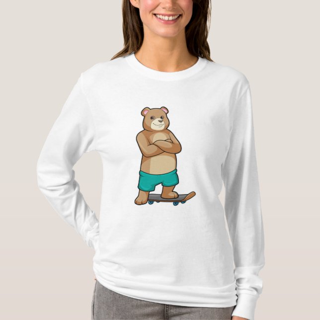 Bär som Skater med Skateboard T Shirt (Framsida)