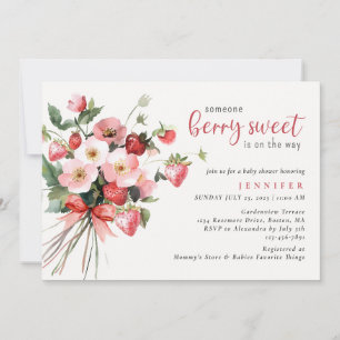 Bär Söt Baby Shower Jordgubbsblommor Inbjudningar