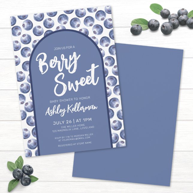 Bär Söt Blå Bebis Bebisfest Inbjudningar (Blue Berry Sweet Baby Shower Invitation)