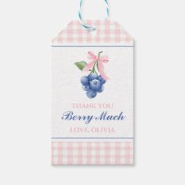 Bär Söt blåbärs födelsedag Rosa Bow Gingham Presentetikett