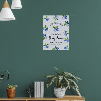 Bär Söt Blåbärspojke Baby Shower Välkomstskylt Poster