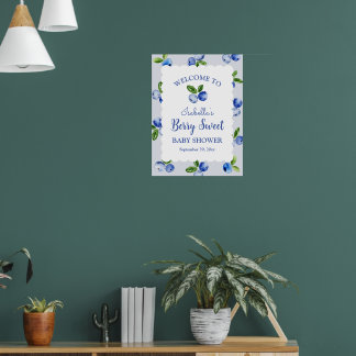 Bär Söt Blåbärspojke Baby Shower Välkomstskylt Poster