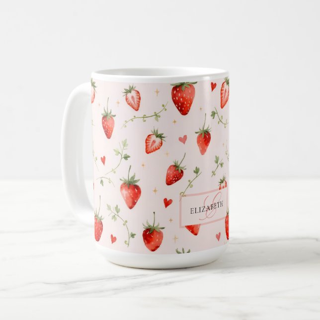 Bär Söt Botanisk Rosa Hjärtmonogram Kaffemugg (Framsida vänster)