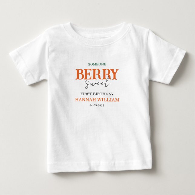 Bär Söt Jordgubb 1-års födelsedagsfest T Shirt (Framsida)