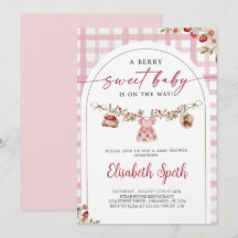 Bär Söt Jordgubb Baby Shower Inbjudan