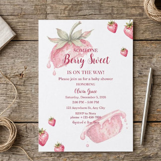 Bär Söt Jordgubb Baby Shower Inbjudan