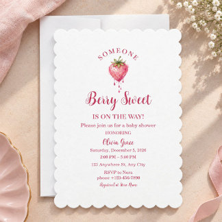Bär Söt Jordgubb Baby Shower Inbjudan