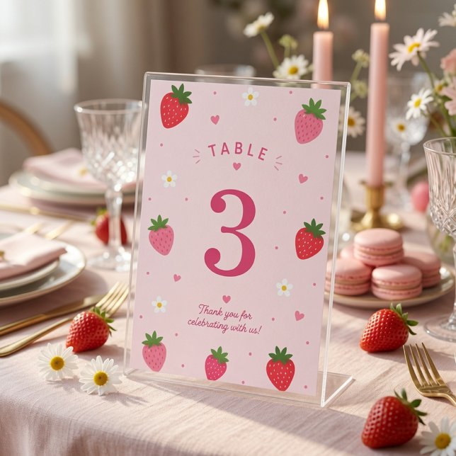 Bär Söt Jordgubb Födelsedag Rosa Bordsnummer (Skapare uppladdad)