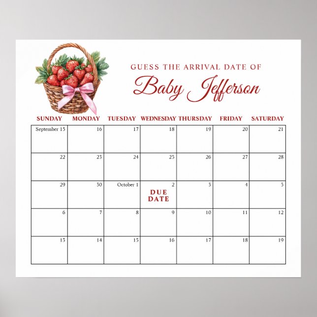 Bär Söt Jordgubb Gissa Förfallodatum Kalender Poster (Framsidan)