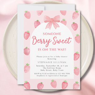 Bär Söt Jordgubbsflicka Baby Shower Inbjudningar