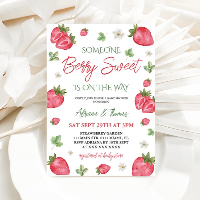 Bär Söt Jordgubbsflicka Baby Shower  Inbjudningar (Skapare uppladdad)