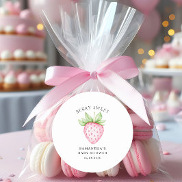 Bär Söt Rosa Jordgubbsvattenfärg Baby Shower Runt Klistermärke