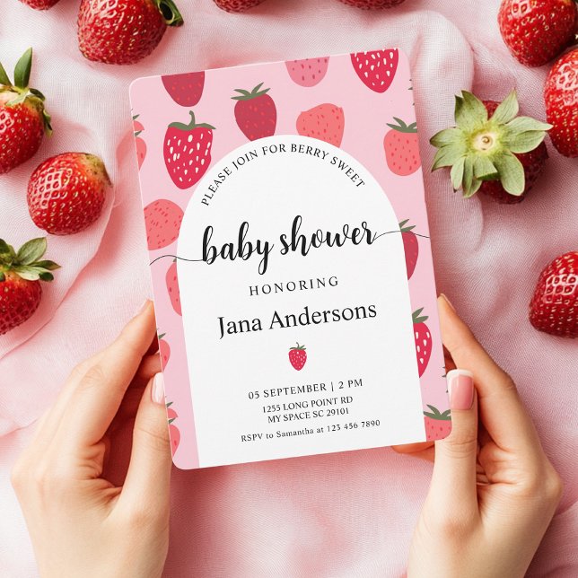 "Bär Söt Rosa och Röd Jordgubbs Baby Shower" Inbjudningar (Skapare uppladdad)