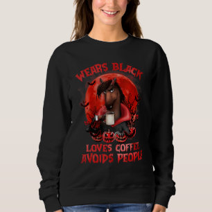 Bär Svart Älskar Kaffe Undviker Människor Häst Hej T Shirt