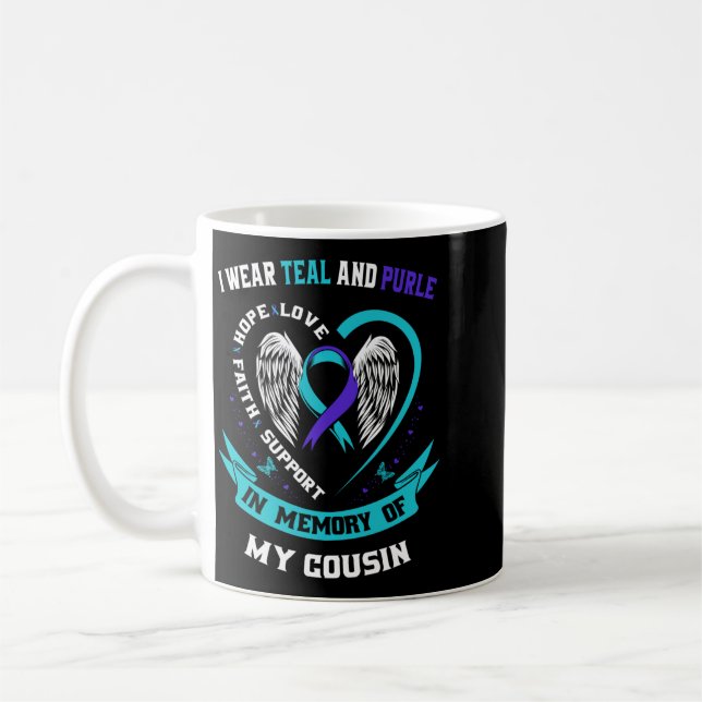 Bär teal och lila för Cousin Suicide Awareness Kaffemugg (Vänster)