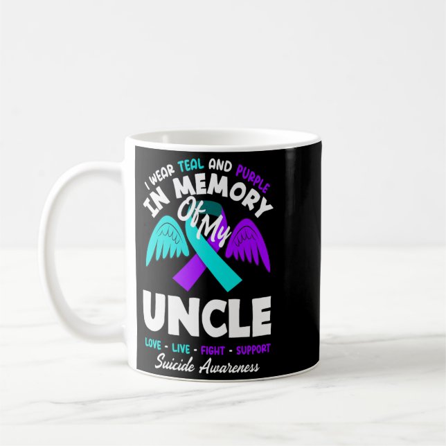 Bär Teal Och Lila Till Minne Av Farbror Design Kaffemugg (Vänster)