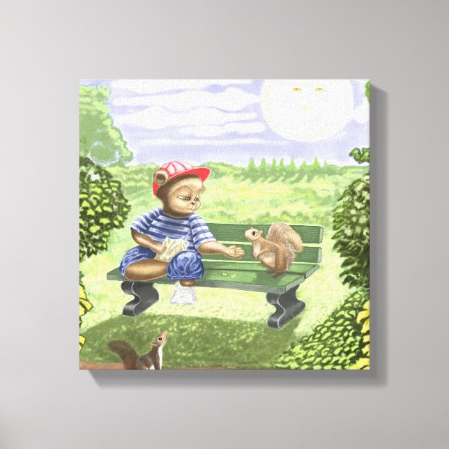 Bär Tecknad som Matar utskrift av ekorrestryckArbe Canvastryck (Framsida)