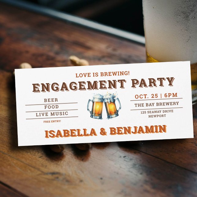 Bär ThERN Brewery Fest Biljett Förlovningsfest Inbjudningar (beer themed engagement party invitation brewery ticket)