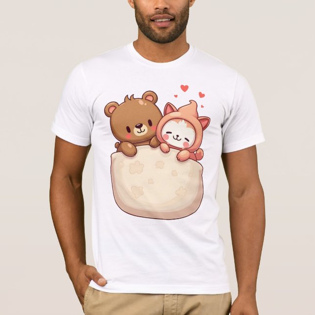 Bär und Katze Kawaii T Shirt (Framsida)